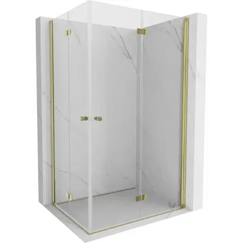 Sprchovacie kúty MEXEN/S - Mist-F Duo sprchovací kút skladacie dvere pravá 70 x 75, transparent, zlato kartáčovaná 8A6-070L-075P-55-00