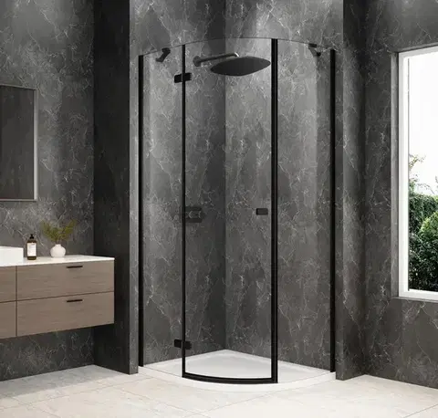 Sprchové dvere POLYSAN - GLOBE BLACK štvrťkruhová sprchová zástena 900x800, číre sklo, ľavá GB2980LB