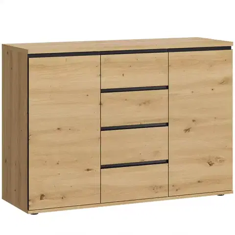Komody do spálne Komoda Naxos 2d4s dub artisan/dub artisan čierna mat