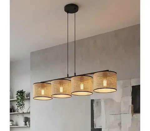 Svietidlá EMIBIG Luster na lankách ECO 4xE27/15W/230V béžová/ratan 1654/4