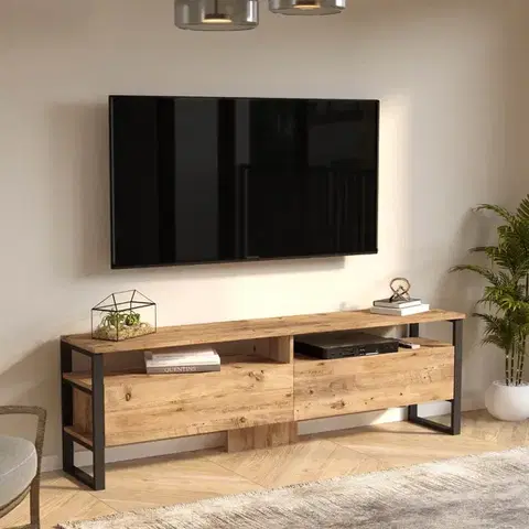 TV stolíky TV stolík MILI 19, farba borovica + čierny kov