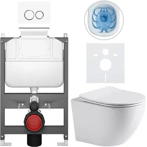 Záchody CERANO - Kompletný WC set Basic/Cesso - biela lesklá - WC tlačidlo Dualo/Biela - ovládanie zhora - predstenová inštalácia - 49x36 CER-8050BD85925