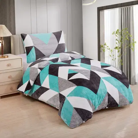 Obliečky Mikroplyšové obliečky Triangulo tyrkys 200x140cm+90x70cm TiaHome