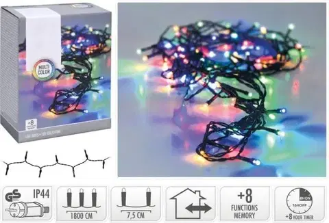 Vianočné osvetlenie Kinekus Svetlo vianočné 240 LED farebné, 18 m, s časovačom, s funkciami, vonkajšie/vnútorné