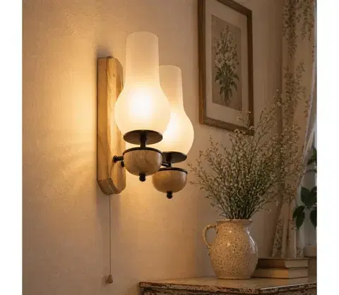 Svietidlá BRILAGI - LED Nástenné svietidlo COTTAGE 2xE14/40W/230V dub/biela BG1508+2xBG2270