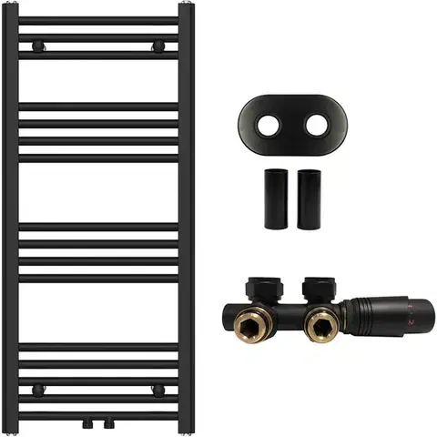 Doplnky do kúpeľne CERANO - Kúpeľňový radiátorový set Benito - ústredné vykurovanie - stredové pripojenie 50 mm - 343W - čierna matná - 1000x450 mm CER-652109