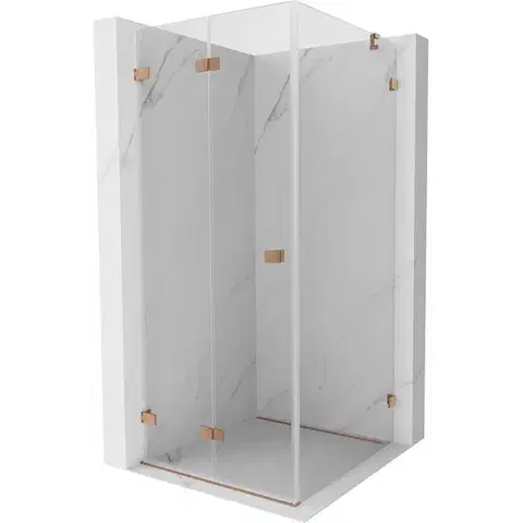 Sprchovacie kúty MEXEN/S - Lunar-F sprchovací kút skladacie dvere ľavá 100 x 100, transparent, měď kartáčovaná 836-100-100-65-00-L