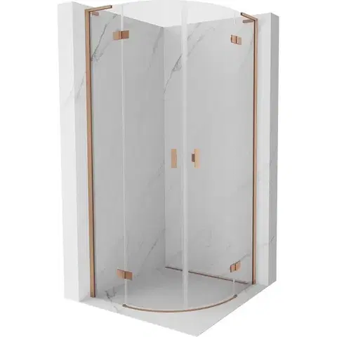 Sprchovacie kúty MEXEN/S - Mist L sprchový kút štvrťkruh, krídlové 100 x 100, transparent, meď kartáčovaná 8A33L-100-100-65-00