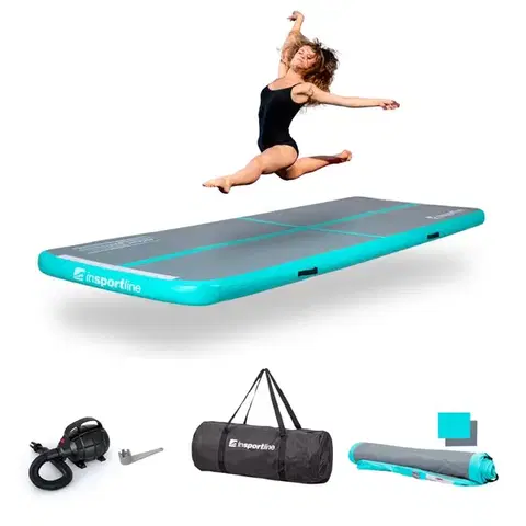 Žinenky Airtrack inSPORTline Airstunt 400x100x10 cm šedo-tyrkysový s elektrickou pumpou