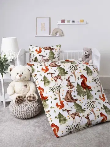 Detské obliečky MKLozkoviny.sk Obliečky mikroplyš do postieľky Exclusive - Lesné zvieratká - 100 × 135 cm - 40 x 60 cm