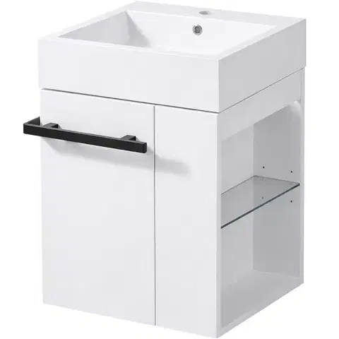 Kúpeľňový nábytok CERANO - Kúpeľňová skrinka Esme - biela matná + umývadlo z lit. mramoru - biela matná - 45x62,5x45 CER-999979
