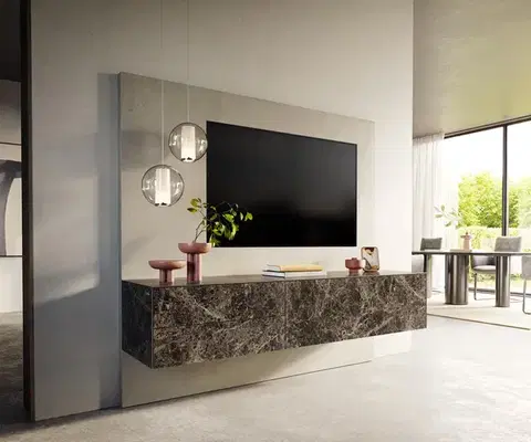 Televízne stolíky DELIFE TV stolík Cuor 180 cm keramika emperador extra leštená tmavohnedá 1 výklopné dvierka 2 zásuvky závesné