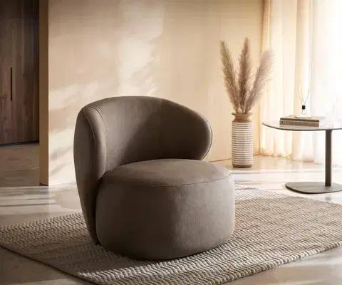Lounge kreslá DELIFE Lounge kreslo Pulo 80x80 cm mikrovlákno taupe vintage
