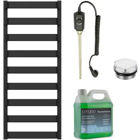 Doplnky do kúpeľne CERANO - Kúpeľňový elektrický radiátorový set Adriano - 600W - čierna matná - 1200x500 mm CER-585424