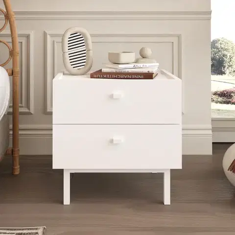 Nočné stolíky BURN nočný stolík so dvoma šuplíkmi, biela