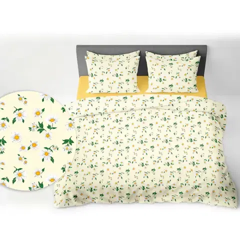 Obliečky Obliečky krepové Margaretky TiaHome - 1x Vankúš 90x70cm, 1x Paplón 140x200cm