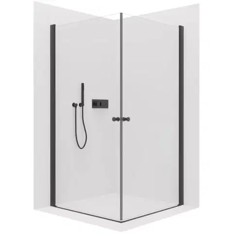 Sprchovacie kúty CERANO - Sprchovací kút Antelo Duo L/P - 6 mm - čierna matná, transparentné sklo - 110x90x190 - otočný CER-482368