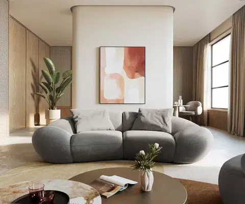 Pohovky DELIFE Pohovka 2-miestna Lunna 280×130 cm texturovaná látka mäkký sivá 2 vankúše
