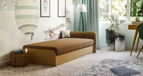 Postele ArtElta Jednolôžková posteľ PARYS hnedá | 80 x 190 cm Farba: Alova 67, Prevedenie: pravé