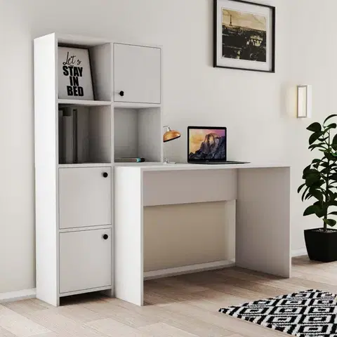 Písacie stoly LOUD písací stôl s knižnicou, biela