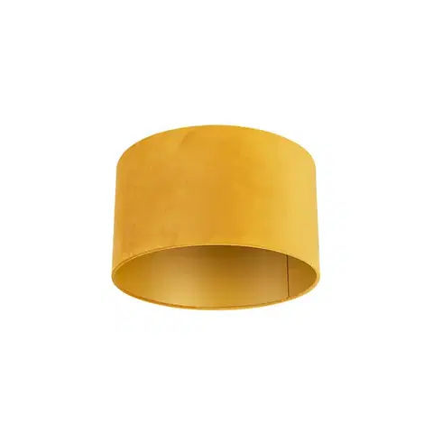 Tienidlo na lampu Zamatové tienidlo žlté 35/35/20 so zlatým interiérom