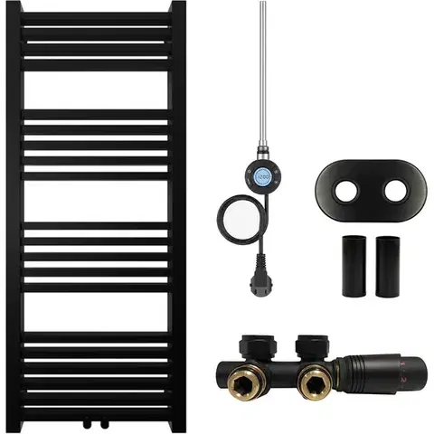 Doplnky do kúpeľne CERANO - Kúpeľňový radiátorový set Franko - kombinované vykurovanie, wifi tyč - stredové pripojenie 50 mm - 300W - čierna matná - 1200x500 mm CER-663343