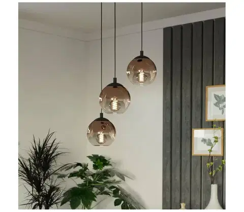 Svietidlá Eglo 901925 - Luster na lanku ARISCANI 3xE27/60W/230V čierna/béžová/dymová 901925