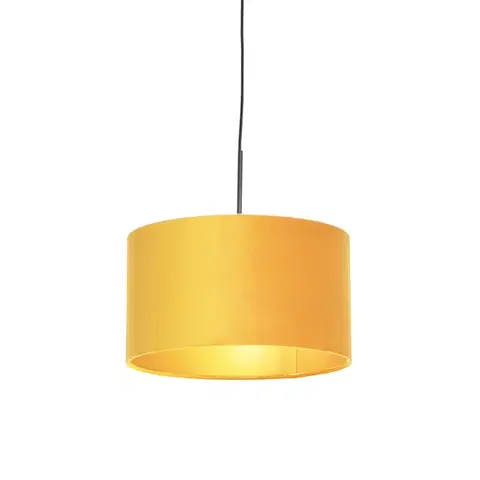 Závesné svietidlá Závesné svietidlo s tienidlom z velúru okrová so zlatom 35 cm - Combi