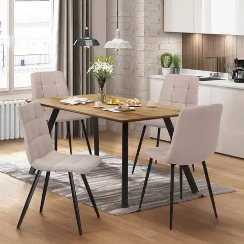 Jedálenské sety Jedálenský stôl 140x80 BERGEN dub + 4 stoličky BERGEN béžová