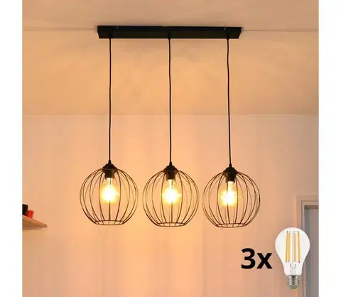 Svietidlá  LED Luster na lanku MERCURE 3xE27/15W/230V W-L 1388/3 BK-B