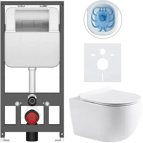 Záchody CERANO - Kompletný WC set Basic/Felci - biela lesklá - WC tlačidlo Modulo/Strieborná - závesné - predstenová inštalácia - 53x37 CER-8050BD86103