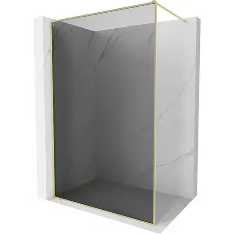 Sprchové dvere MEXEN/S - Kyoto-F Sprchová zástena WALK-IN s rámom 120 x 202, grafit 8 mm, zlato kefovaná 800-120-104-55-40