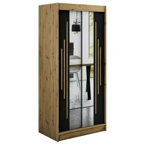Šatníkové skrine Skriňa Halifax Y1 100 Dub Artisan/čierna/Zrkadlo