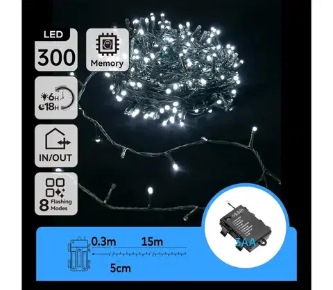 LED osvetlenie  B.V.  - LED Vonkajšia vianočná reťaz 300xLED/8 funkcií 15,3m IP44 studená biela B10303K2O