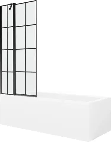 Sprchové dvere MEXEN/S - Cubik obdĺžniková vaňa 170 x 70 cm s panelom + vaňová zástena 80, čierna vzor 550317070X9408117077