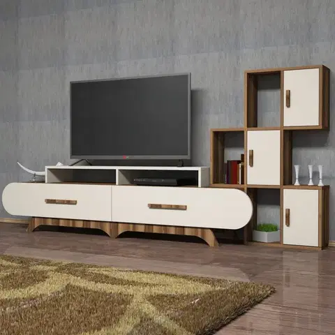 Obývacie steny TV skrinka / Obývacia stena Flora S - Walnut, Cream