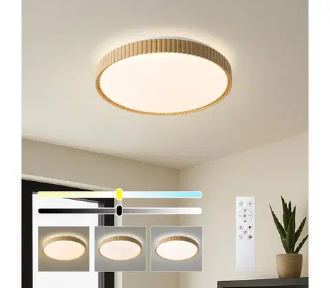Svietidlá BRILAGI-LED Stmievateľné stropné svietidlo CORVO LED/72W/230V 3000-6000K s drevodekorom pr.50 cm + diaľkové ovládanie BRI850