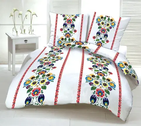 Obliečky Obliečky bavlnené Folklór červené TiaHome - 2x Vankúš 90x70cm, 1x Paplón 200x220cm