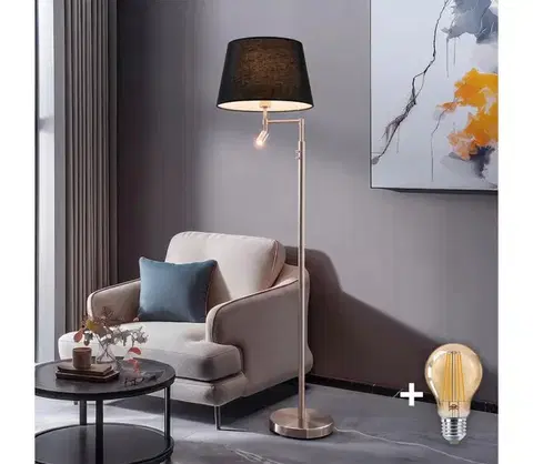Lampy BRILAGI - LED stojacia lampa CERIA 1xE27/60W/230V + LED/2,1W matný chróm/čierna EG32514+EG781044