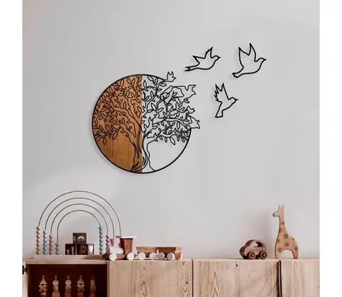 Obrazy  Nástenná dekorácia 60x56 cm strom a vtáci drevo/kov 891TNL2349