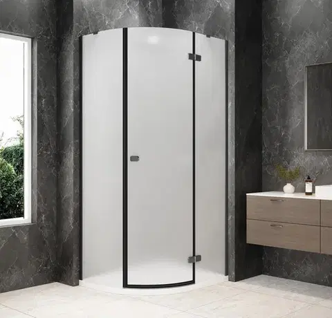 Sprchové dvere POLYSAN - GLOBE GUN METAL štvrťkruhová sprchová zástena 1000x800, matné sklo, pravé GB2180MRGM