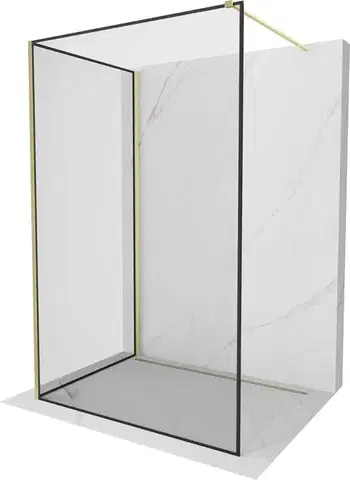 Sprchové dvere MEXEN/S - Kioto Sprchová zástena WALK-IN 120 x 110, čierny vzor, zlatá kartáčovaná 800-120-212-55-70-110