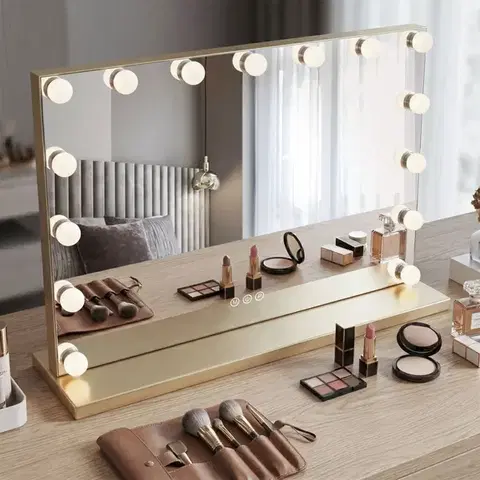 Kúpeľňové zrkadlá REA - Zrkadlo LED HOLLYWOOD L.Gold 80x60 HOM-12015
