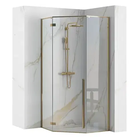 Vane REA/S - Sprchovací kút DIAMOND 90x90 - zlatá + sprchova vanička Diamond, biela KPL-04904