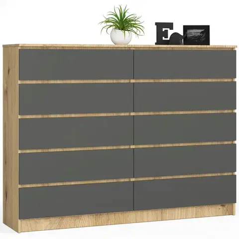 Komody a skrinky Moderná široká a vysoká komoda, HERMÍNA160, dub Artisan / grafit