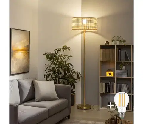 Lampy BRILAGI - LED stojacia lampa CERIA 1xE27/20W/230V pr. 25 cm bambus/zlatá SA2189+EG781159