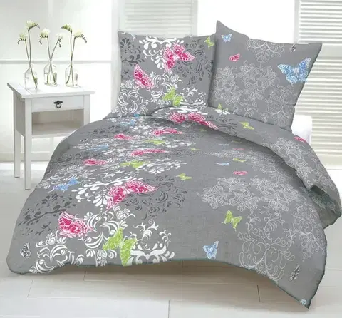 Obliečky Obliečky bavlnené Butterfly garden TiaHome - 1x Vankúš 90x70cm, 1x Paplón 140x200cm