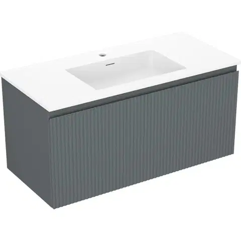 Kúpeľňový nábytok MEXEN/S - Rivel kúpeľňová skrinka 100 cm s umývadlom Otis, 1 šuplík, reliéf, grafit mat/biela mat 91A20-10047-1-BF66-W18M01