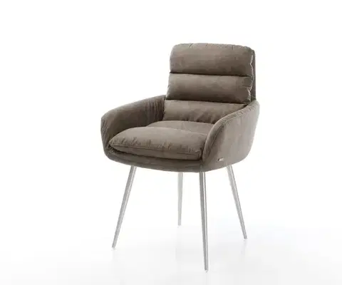 Jedálenské stoličky DELIFE Jedálenská stolička Abelia-Flex s opierkami mikrovlákno taupe vintage 4-nohá zúžená nerezová oceľ
