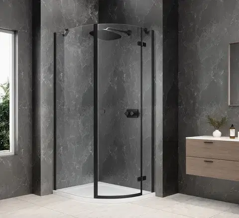 Sprchové dvere POLYSAN - GLOBE BLACK štvrťkruhová sprchová zástena 800x1000, číre sklo, pravé GB2810RB